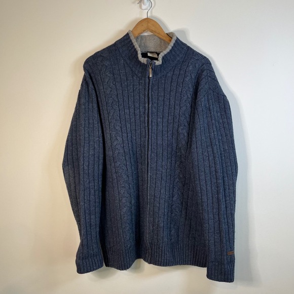 Columbia Other - Columbia Sportswear XCO Mens XL Blue Full Zip Cable Knit Mock Neck Sweater XL